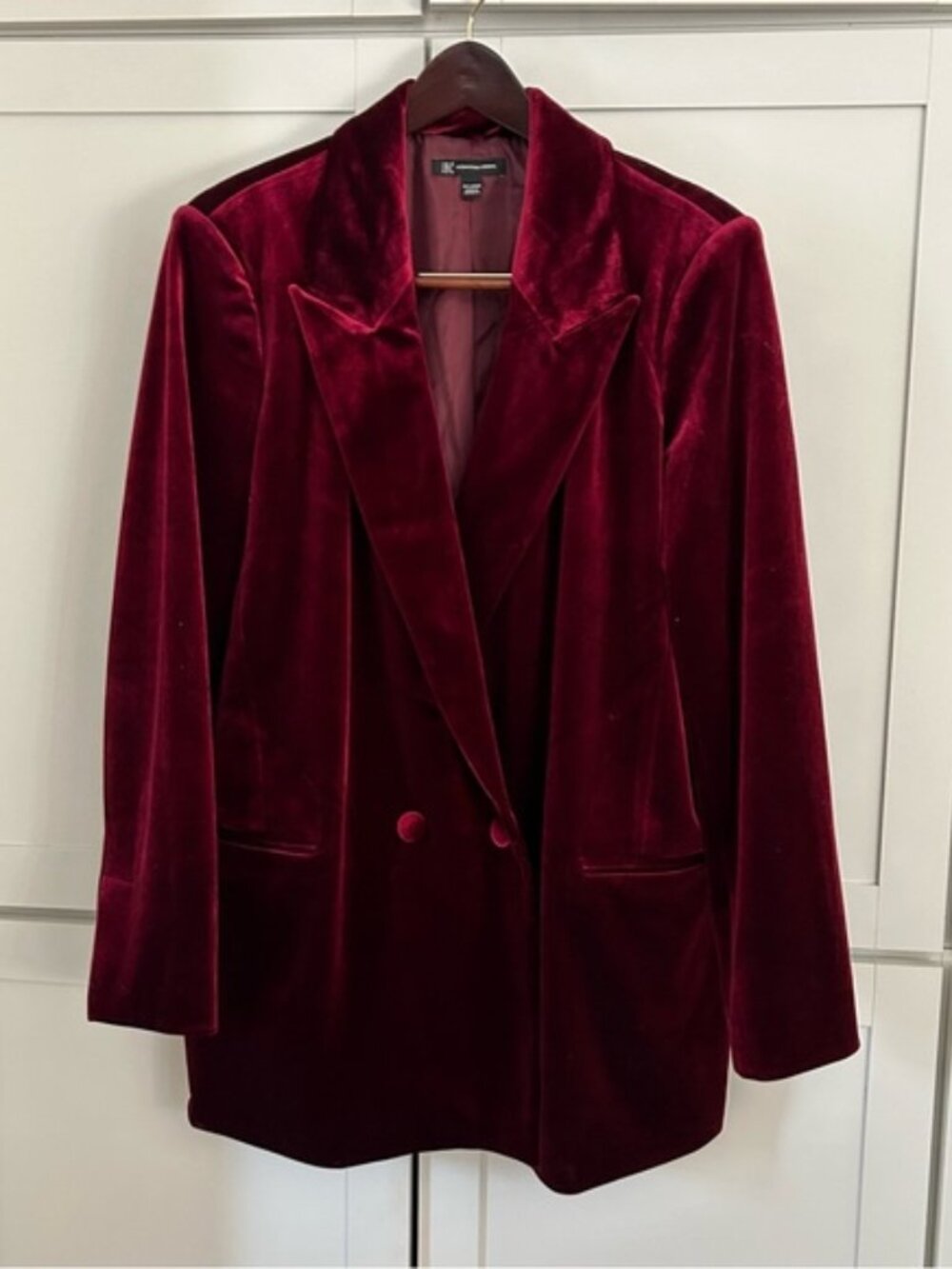 INC International Concepts Double-Breasted Velvet Blazer — Deep Wine/Burgundy